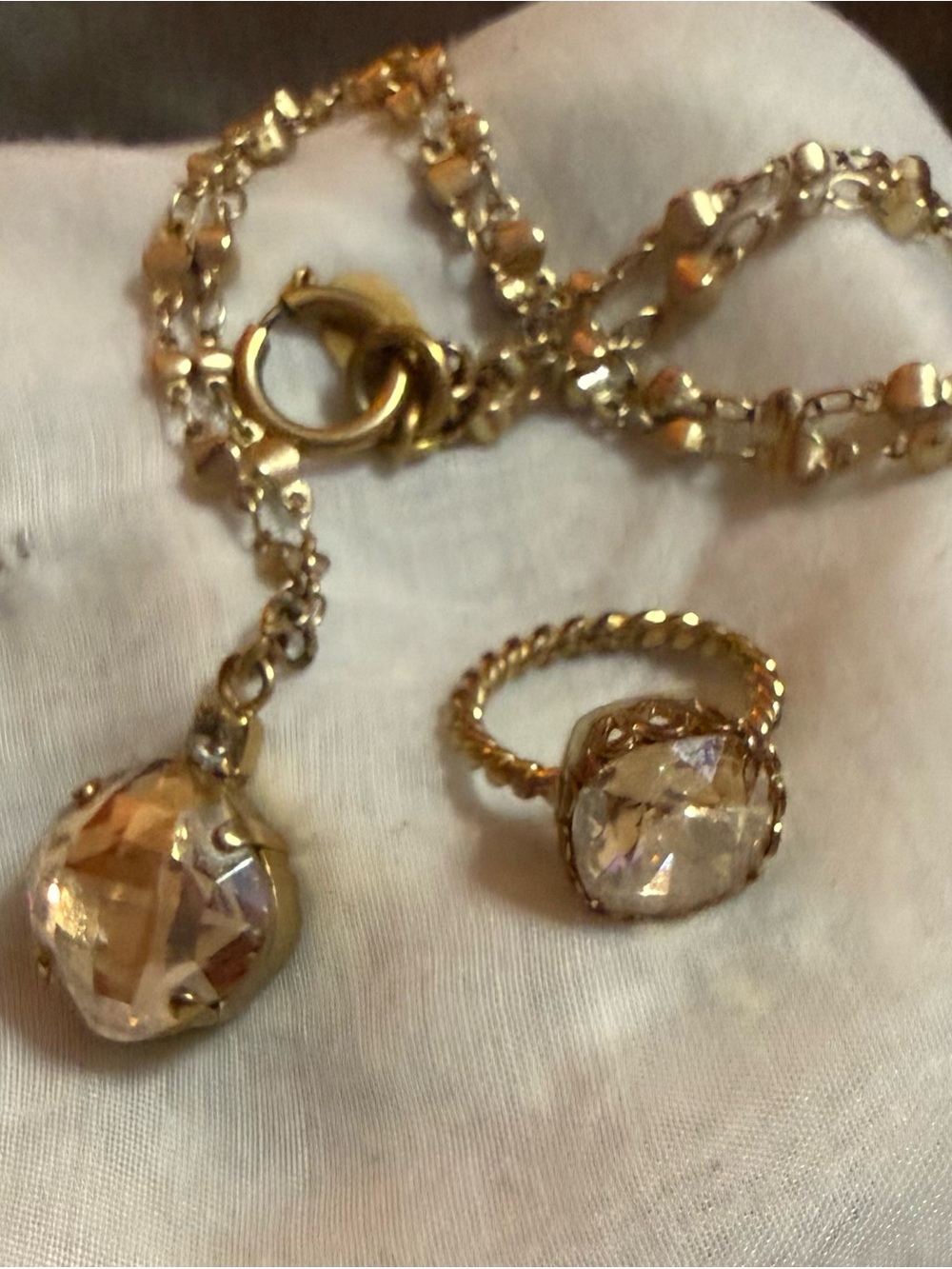 Gold-Tone Crystal Pendant Necklace and Ring Set Victoria Lynn